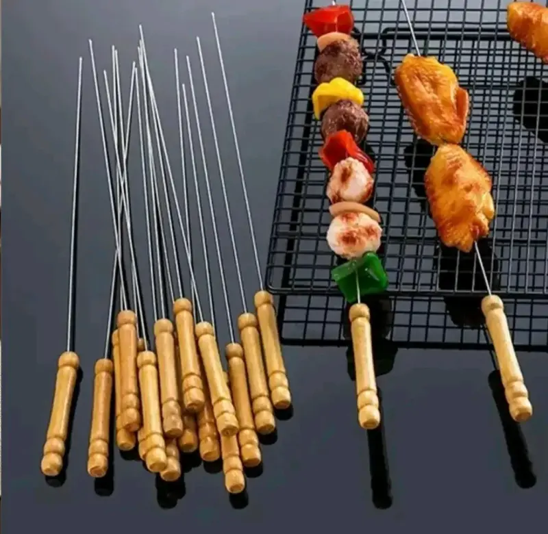 Brochetas de Acero Inoxidable con Mango de Madera - 3