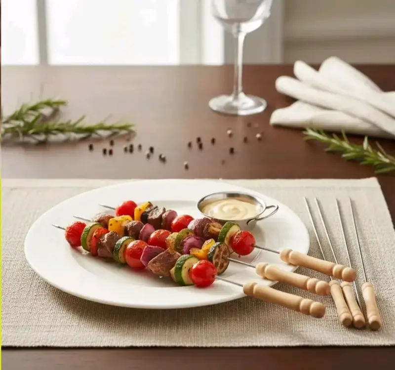 Brochetas de Acero Inoxidable con Mango de Madera - 4