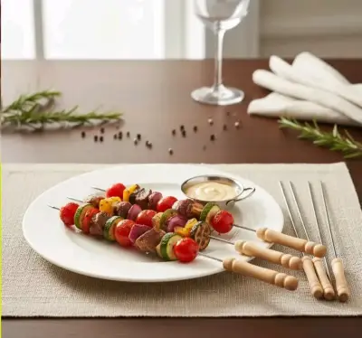 Brochetas de Acero Inoxidable con Mango de Madera - miniatura 4