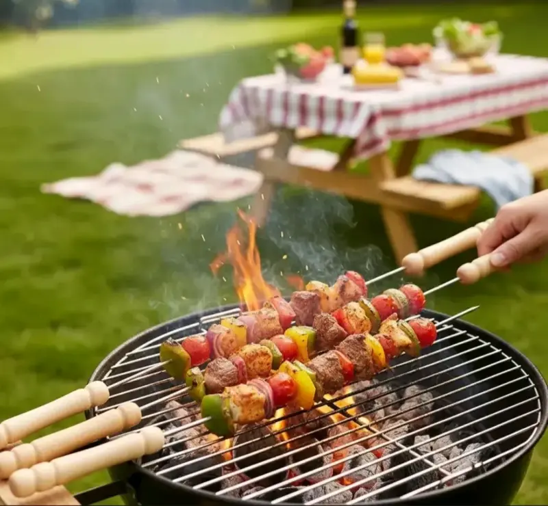 Brochetas de Acero Inoxidable con Mango de Madera - 5