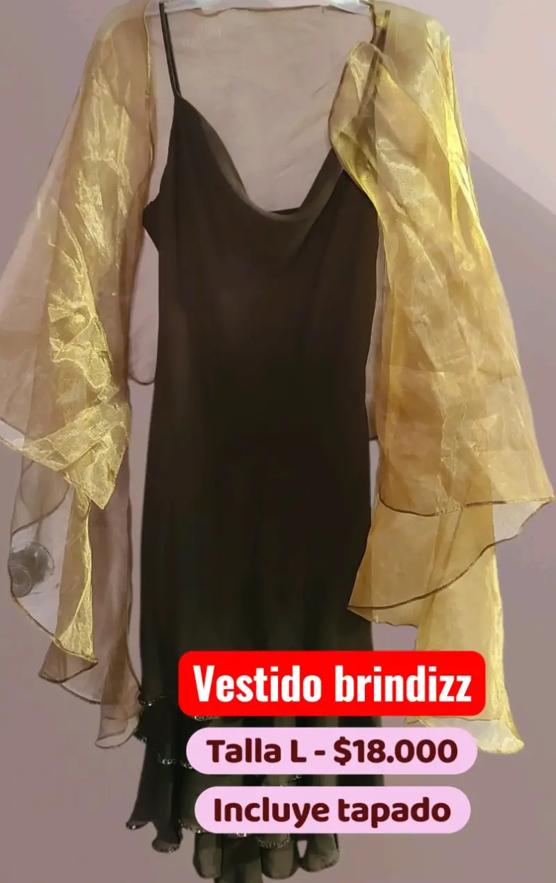 Vestido café con tapado dorado talla L
