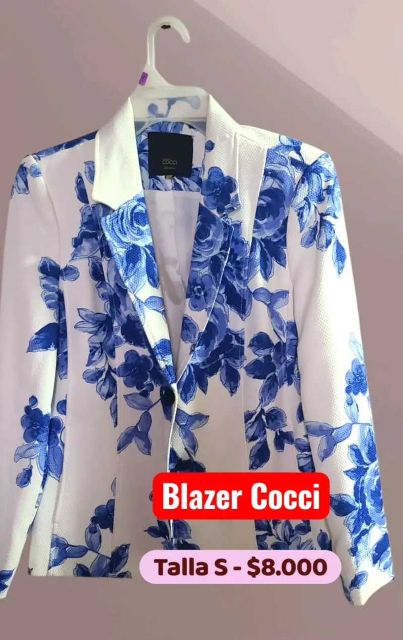 Blazer floral blanco y azul talla S
