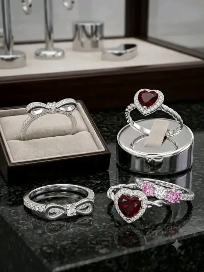 Anillos de plata con diseño de lazo y corazón - miniatura 1