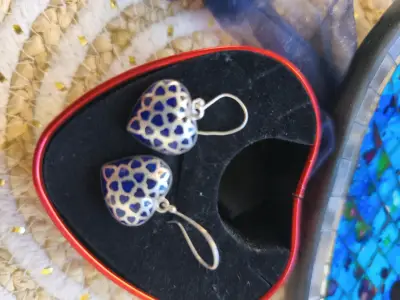 Aros de Corazón Azul plata 950 - miniatura 1