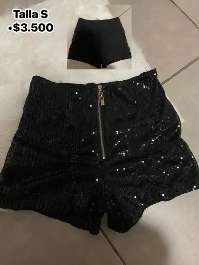Shorts de lentejuelas negros talla S - miniatura 1