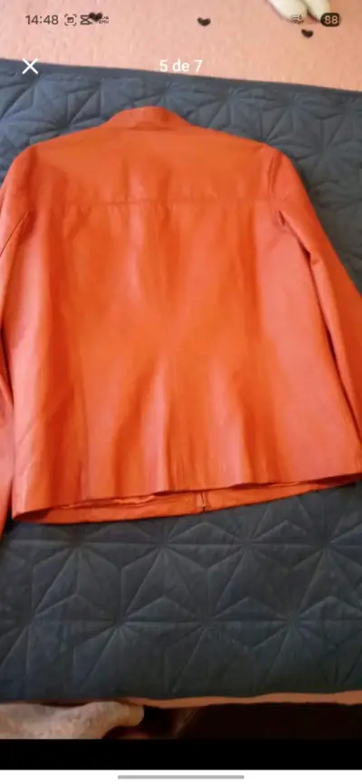 Chaqueta de cuero naranja para mujer - miniatura 3