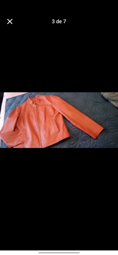 Chaqueta de cuero naranja para mujer - miniatura 6