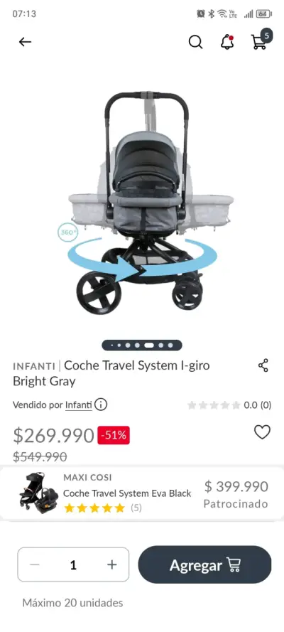 Coche Travel System Infanti I-Giro Gris - miniatura 3