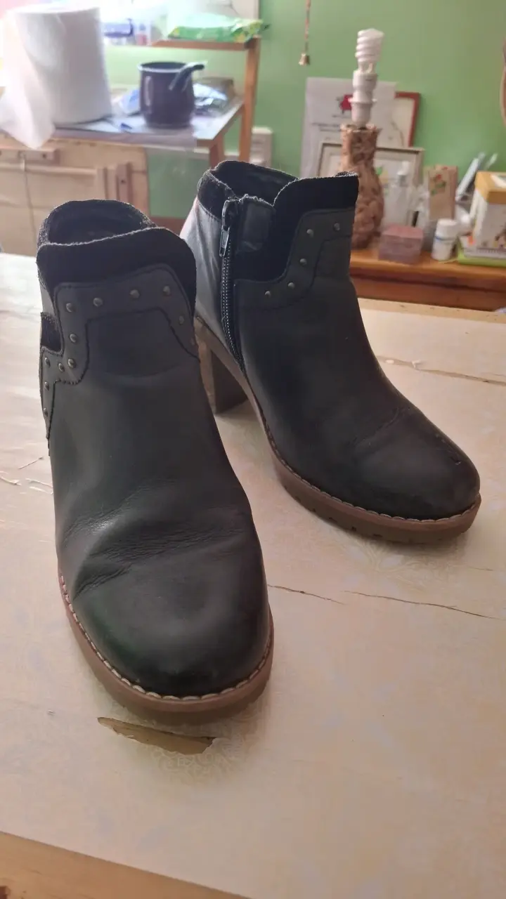 Botines de cuero negro con tacón para mujer - 3