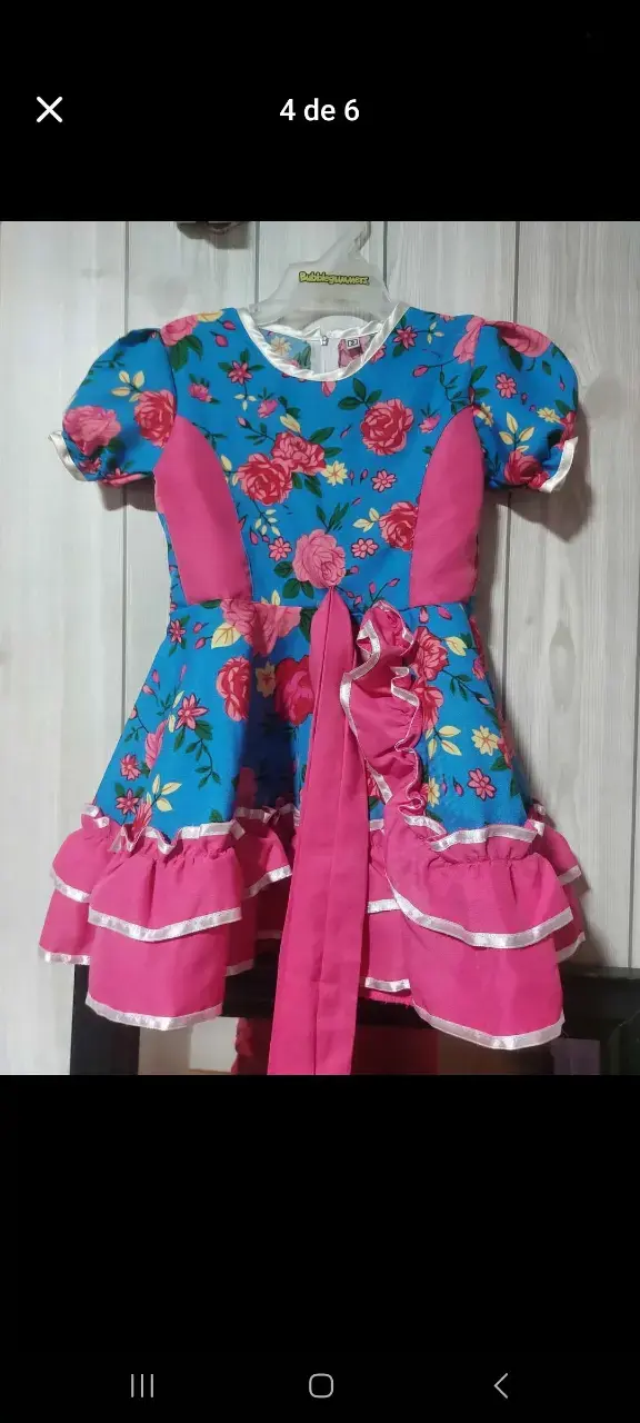 Vestido cueca infantil floral azul y rosa - 1