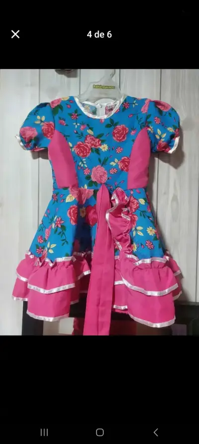 Vestido cueca  infantil floral azul y rosa - miniatura 1