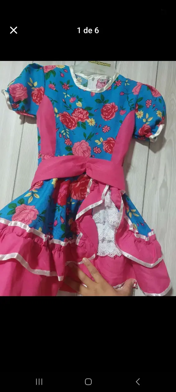 Vestido cueca infantil floral azul y rosa - 2