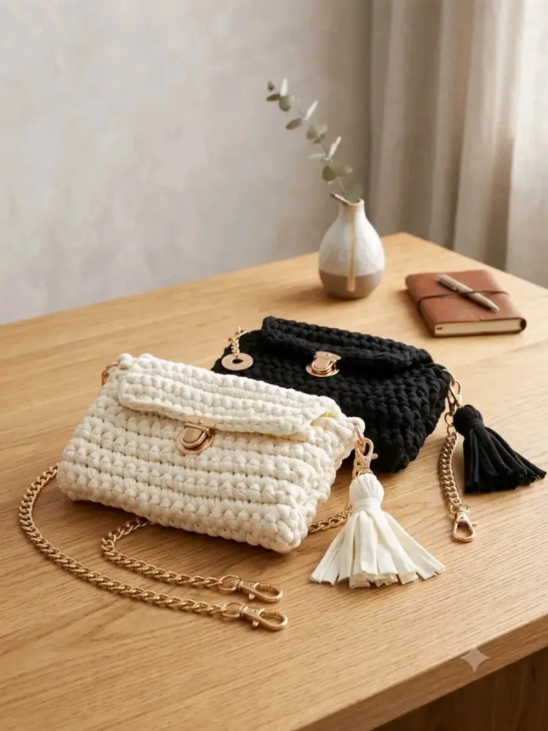 Carteras de crochet con cadena dorada