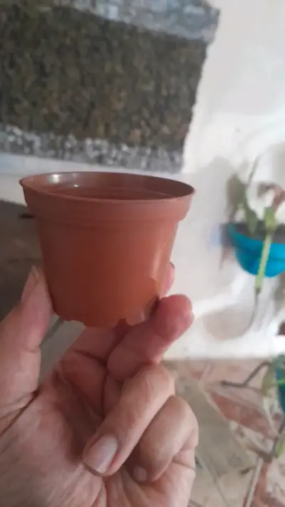 Macetero pequeño de plástico marrón - miniatura 1