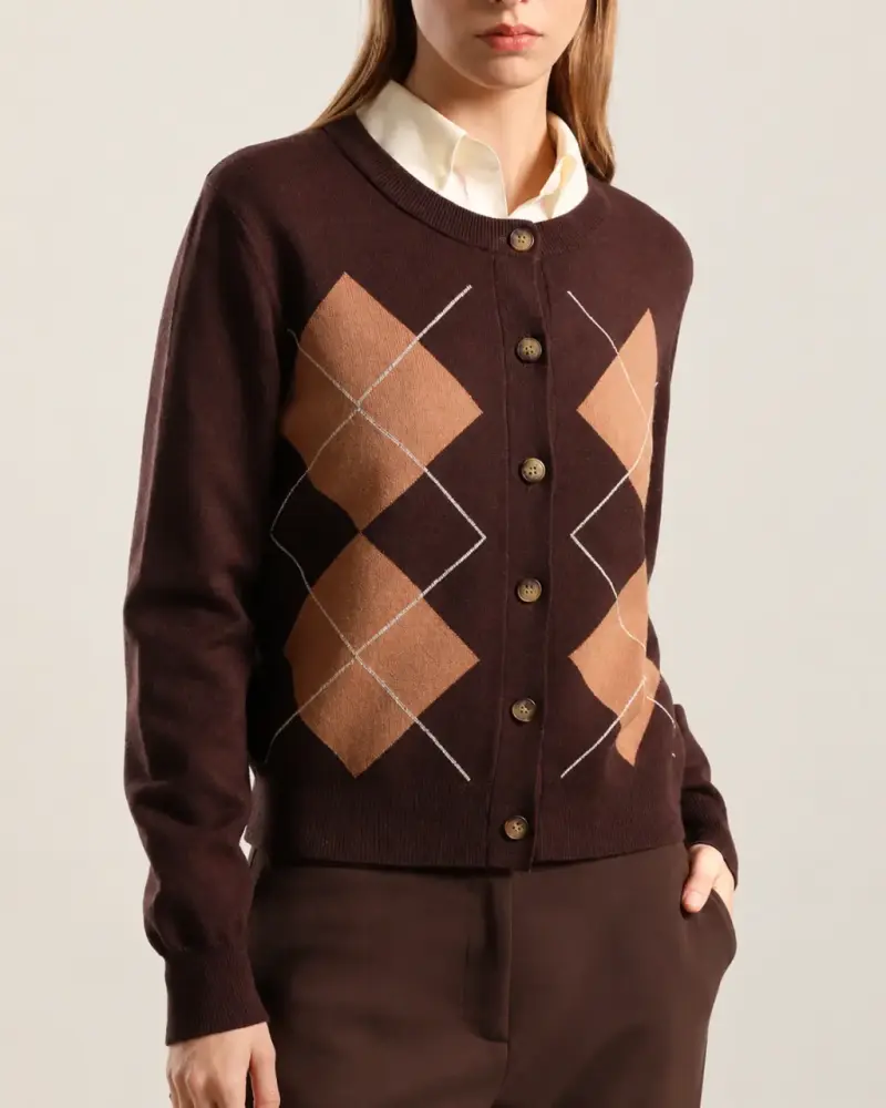 CARDIGAN PUNTO, ROMBO LUREX, CAFE LIOLÁ TALLA L - 1