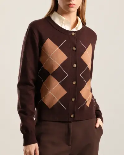CARDIGAN PUNTO, ROMBO LUREX, CAFE LIOLÁ TALLA L - miniatura 1