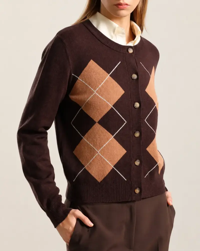CARDIGAN PUNTO, ROMBO LUREX, CAFE LIOLÁ TALLA L - 2