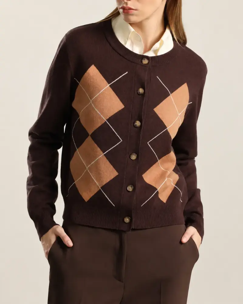 CARDIGAN PUNTO, ROMBO LUREX, CAFE LIOLÁ TALLA L - 3