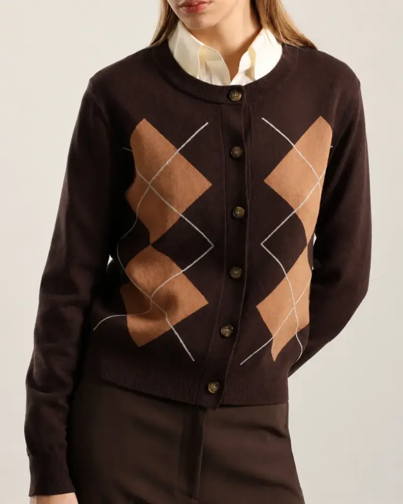 CARDIGAN PUNTO, ROMBO LUREX, CAFE LIOLÁ TALLA L - 5