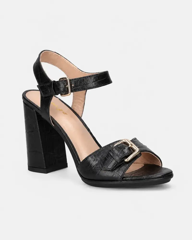 Sandalias Taco Alto Negras con Hebilla marca Mingo - 1