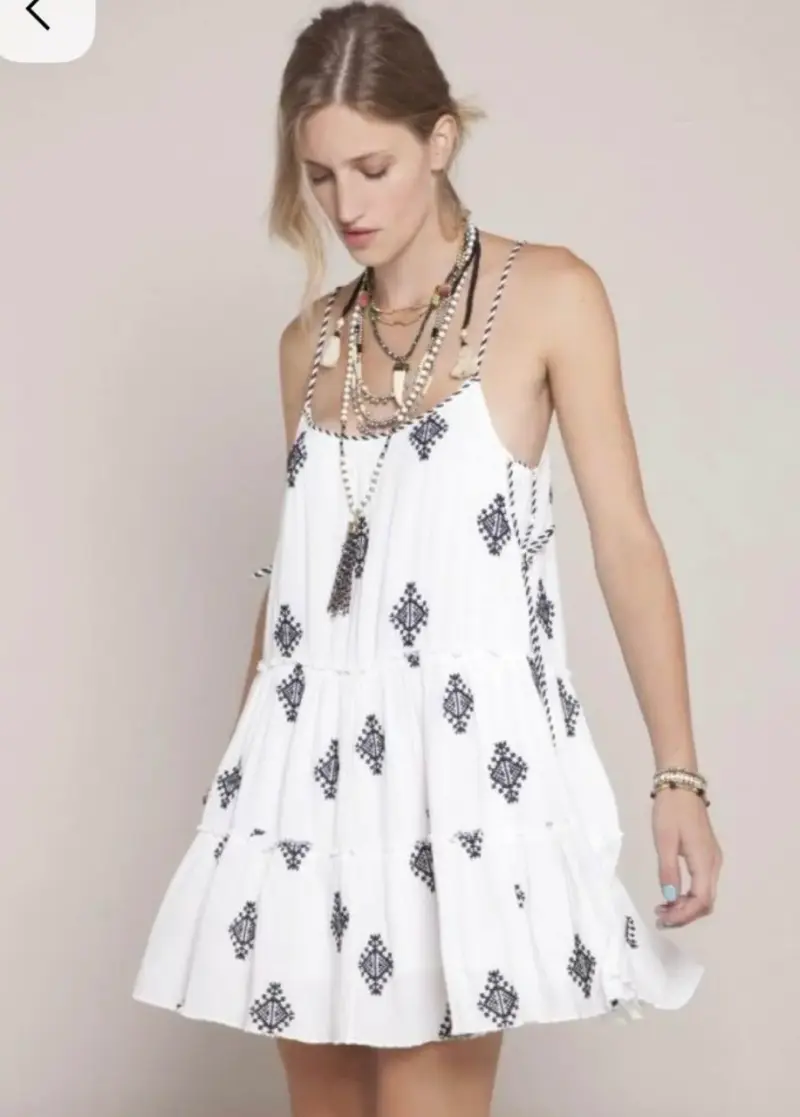 Vestido Rapsodia blanco con bordado negro bohemio - 1