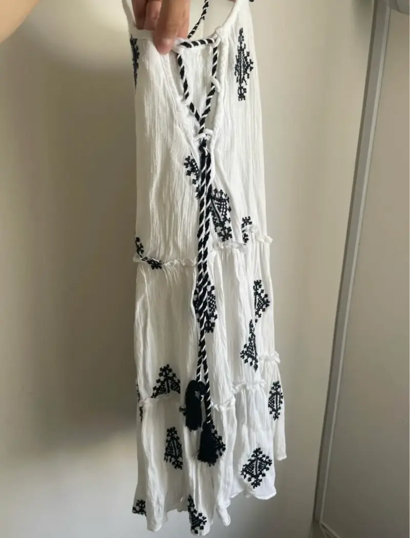 Vestido Rapsodia blanco con bordado negro bohemio - 3