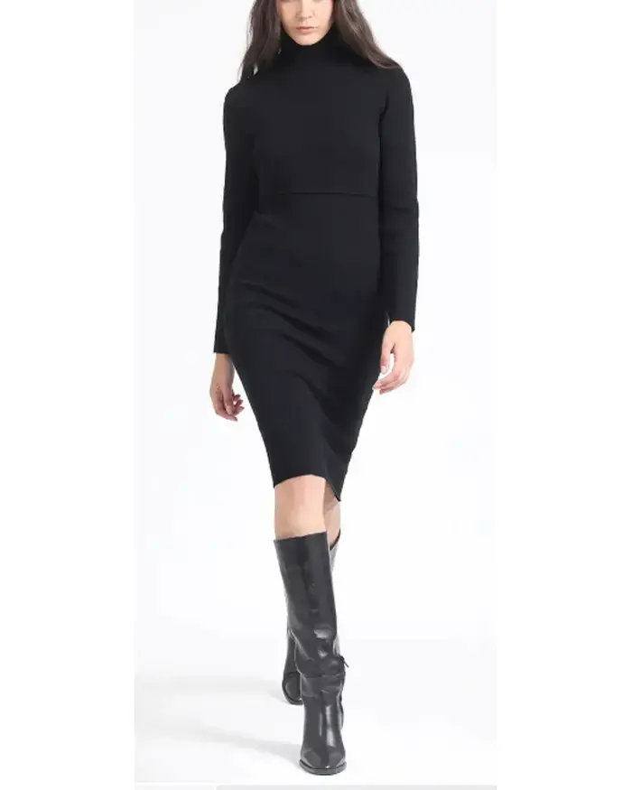 Vestido negro ajustado de manga larga Liolá - 1