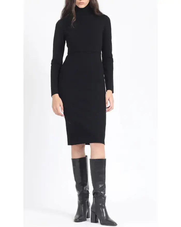 Vestido negro ajustado de manga larga Liolá - 3