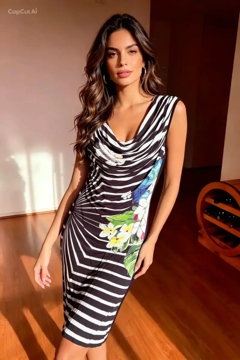 Vestido Desigual estampado floral y rayas - 1