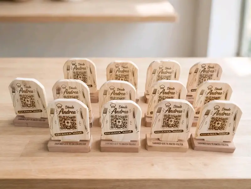 Soportes de Madera con Código QR para Restaurantes