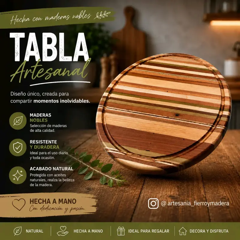 Tabla artesanal de madera noble hecha a mano