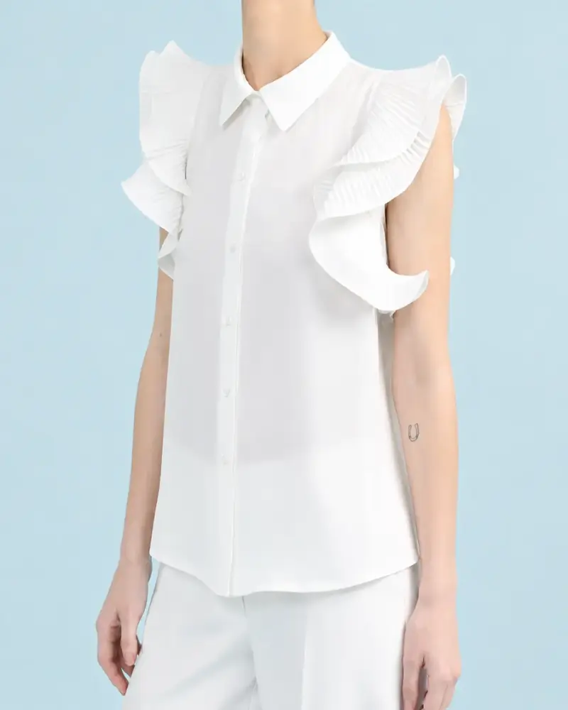 Blusa Vuelos Plisados, Semi Transparente, Crudo - 1