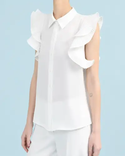 Blusa Vuelos Plisados, Semi Transparente, Crudo - miniatura 1