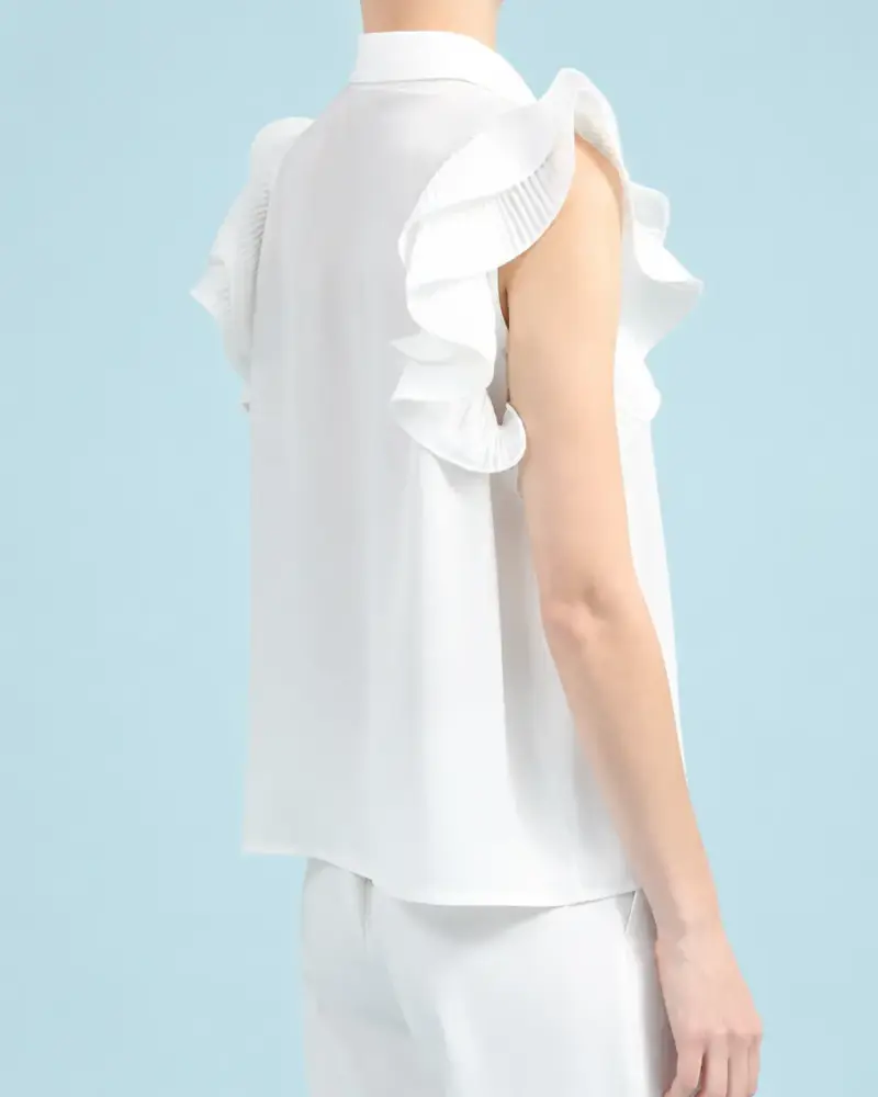 Blusa Vuelos Plisados, Semi Transparente, Crudo - 2