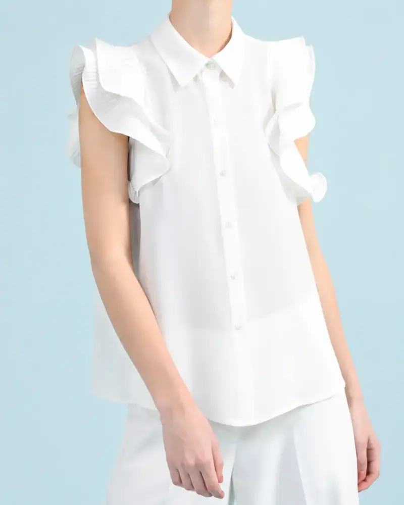 Blusa Vuelos Plisados, Semi Transparente, Crudo - 3