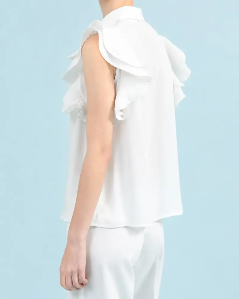 Blusa Vuelos Plisados, Semi Transparente, Crudo - 4