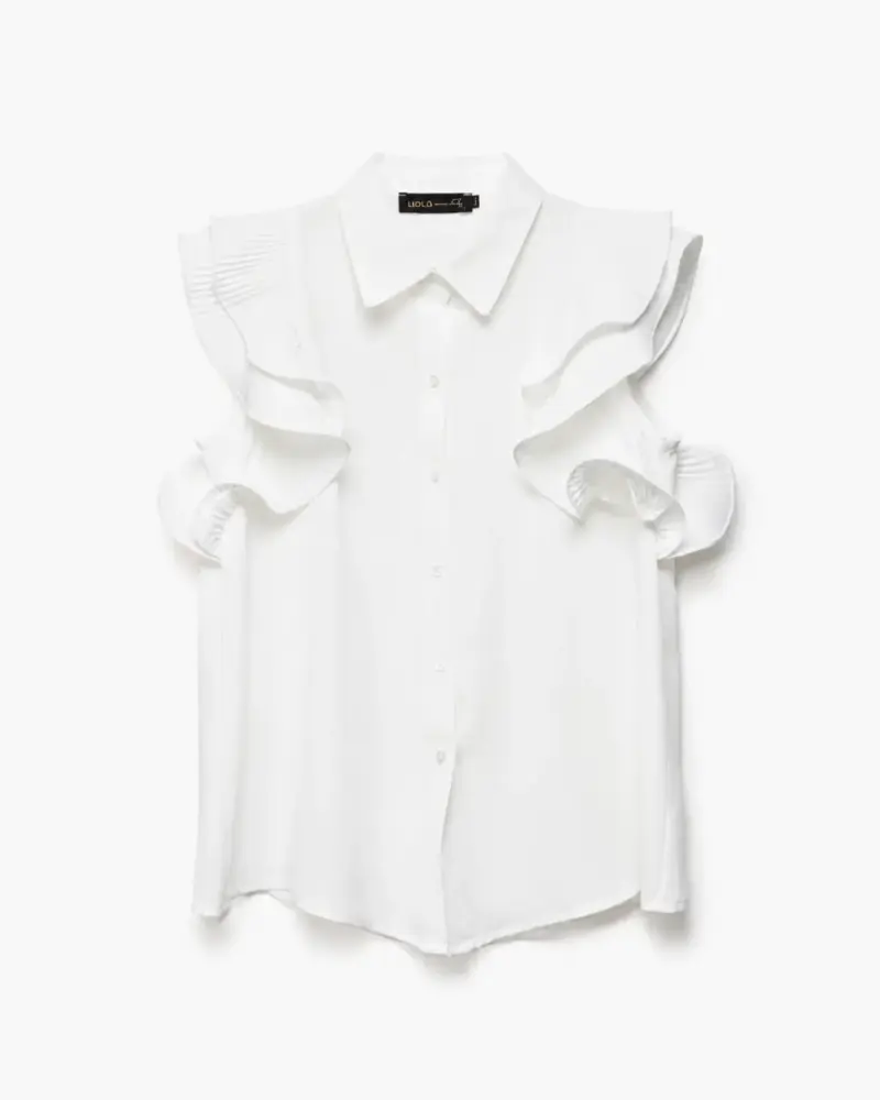 Blusa Vuelos Plisados, Semi Transparente, Crudo - 5