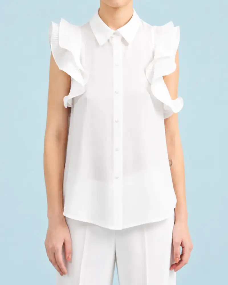 Blusa Vuelos Plisados, Semi Transparente, Crudo - 6