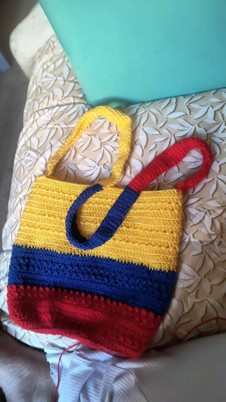 Bolso tejido a mano tricolor vibrante