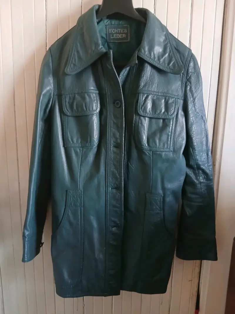 Abrigo de cuero verde para mujer - 2