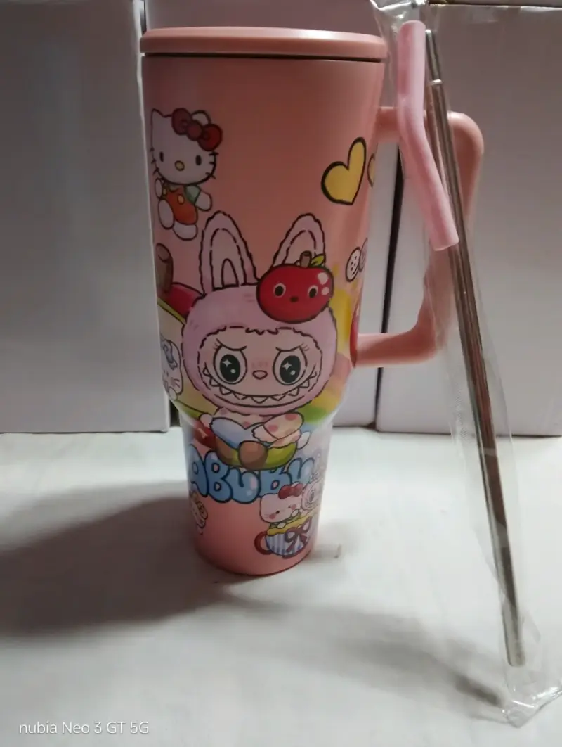 Vasos térmicos con pajilla de colores y diseño animado - 4