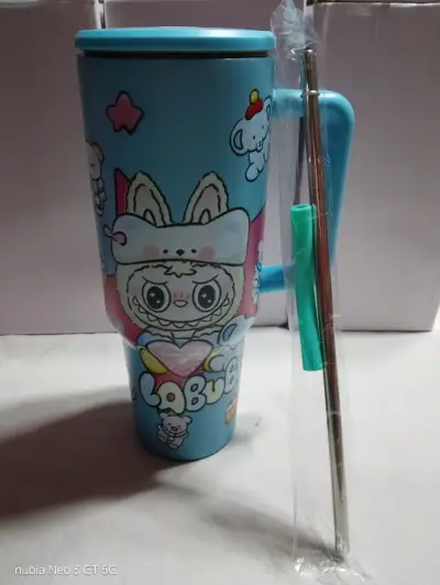 Vasos térmicos con pajilla de colores y diseño animado - miniatura 5