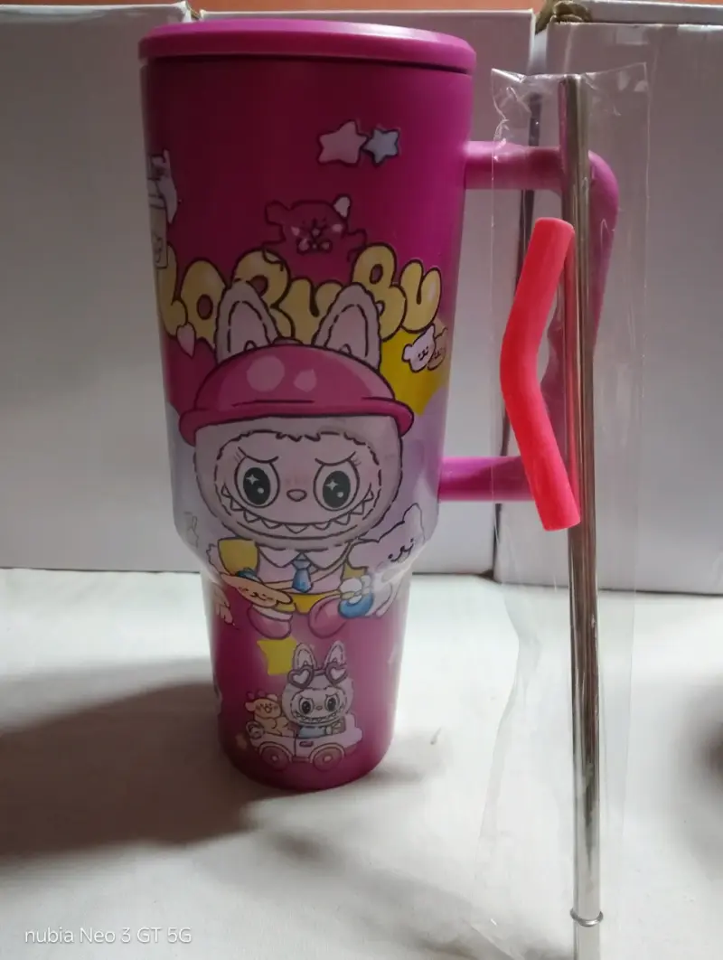 Vasos térmicos con pajilla de colores y diseño animado - 6