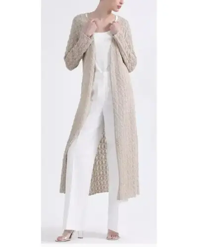 Cárdigan largo de punto beige para mujer - miniatura 1