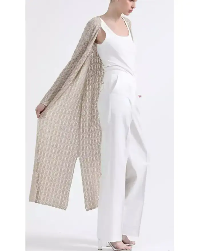 Cárdigan largo de punto beige para mujer - 2