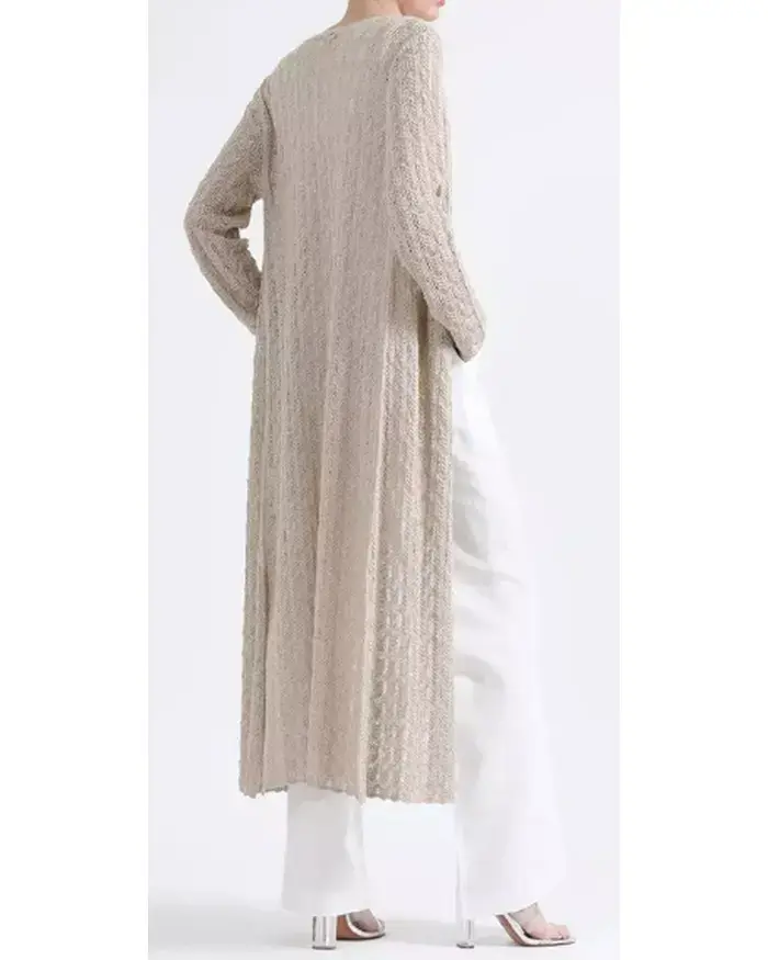 Cárdigan largo de punto beige para mujer - 3