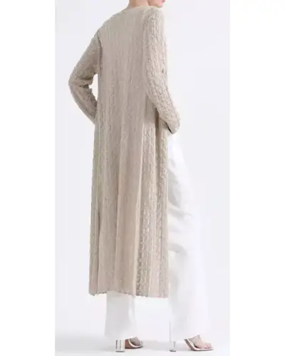 Cárdigan largo de punto beige para mujer - miniatura 3