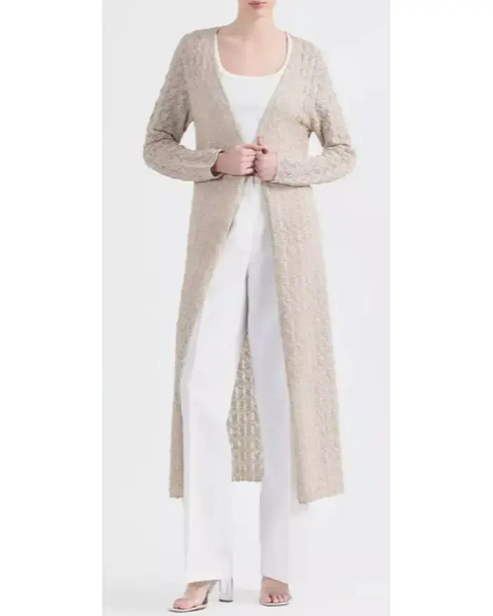 Cárdigan largo de punto beige para mujer - 4