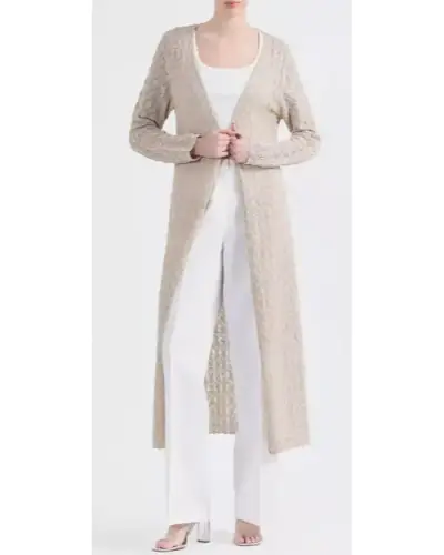 Cárdigan largo de punto beige para mujer - miniatura 4