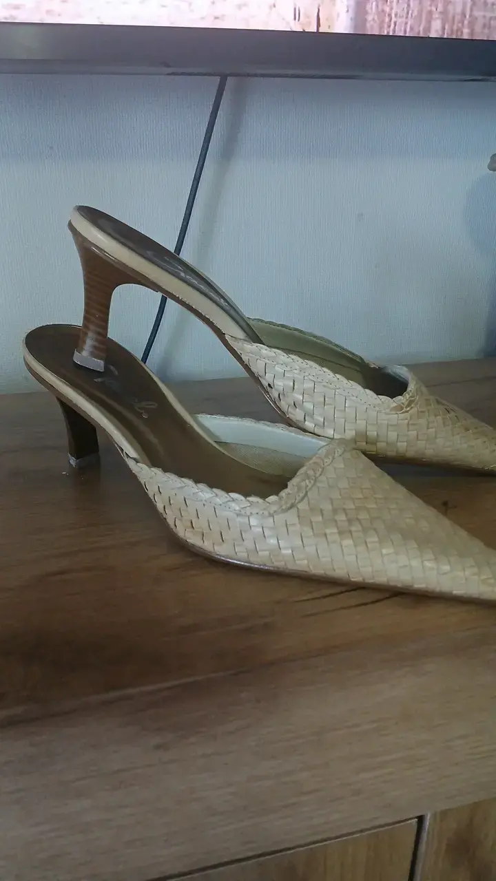 GACEL Zapatos de tacón tejido beige para mujer - 3